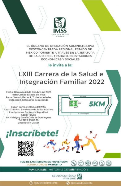 Invita IMSS a participar en la LXIII Carrera de la Salud e Integración Familiar 2022