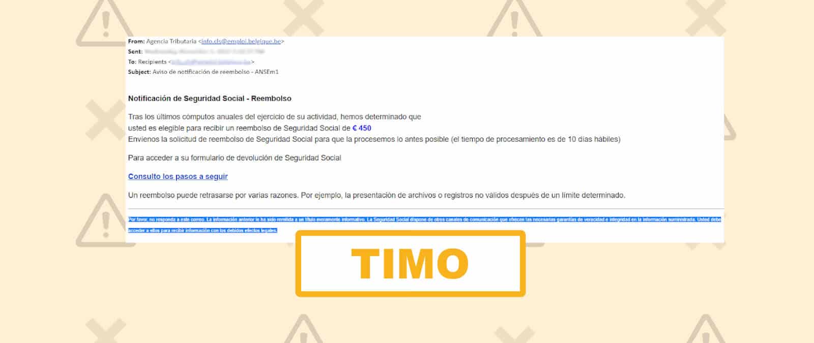 No, la Seguridad Social no está enviando este correo para avisar de un reembolso de 450 euros: es ‘phishing’ · Maldita.es