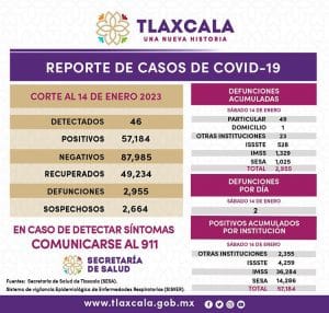 Reporta SESA dos defunciones y 46 casos positivos de Covid-19